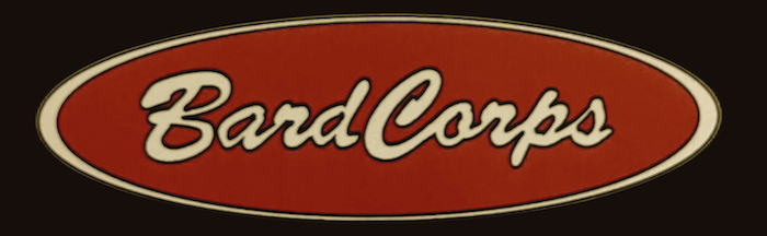 BardCorps logo with the words BardCorops in tan with a red oval around it.